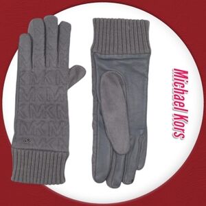 Michael Kors Grey Glove Quilted Logo with Leather Trim Sz L